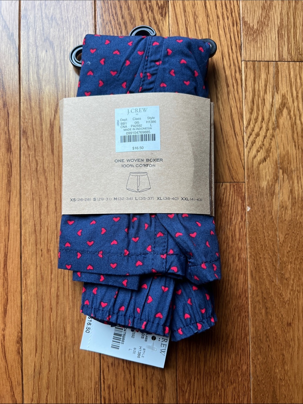 J. Crew Navy Boxer Briefs with Red Heart Pattern